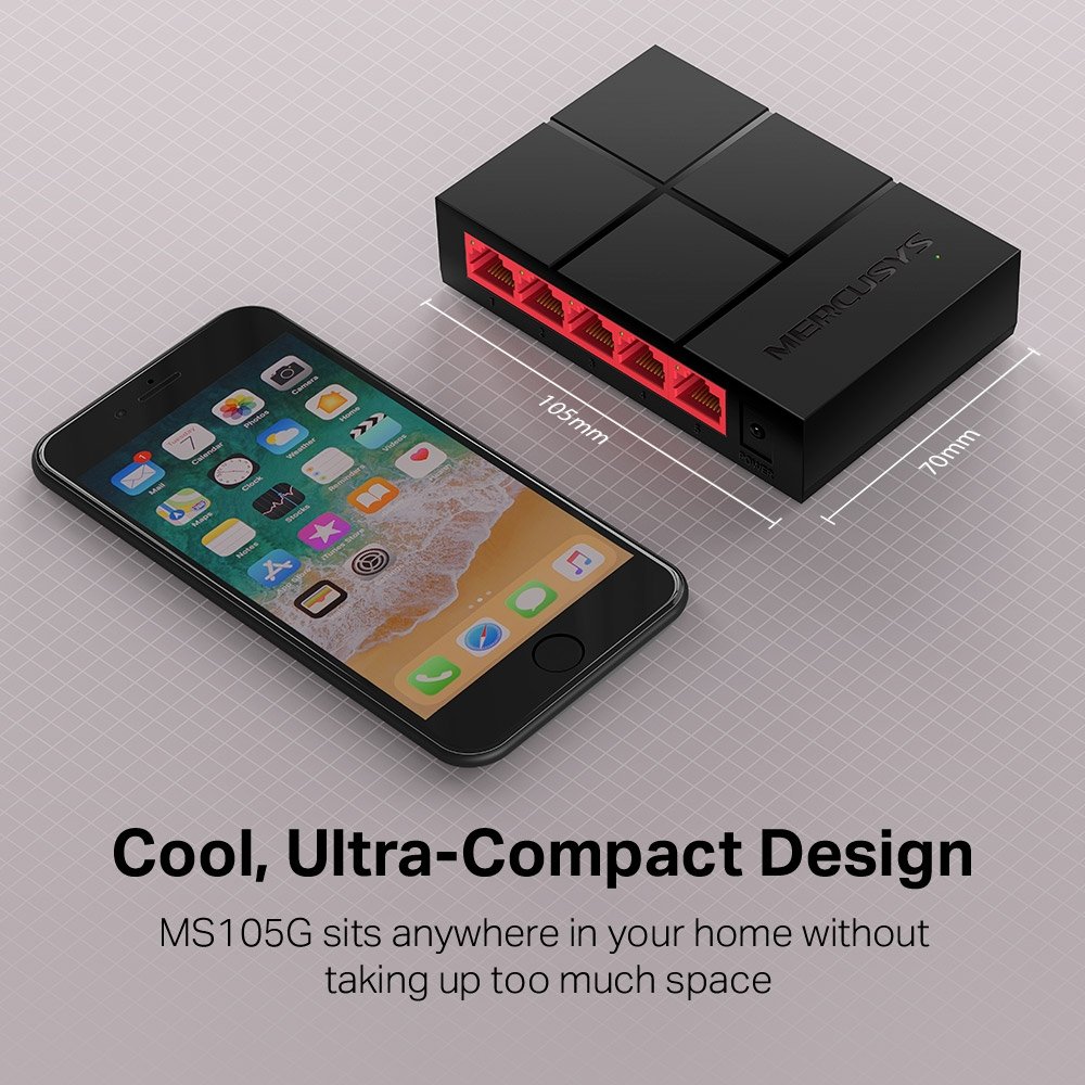 Mercusys 5 portų gigabitinis darbalaukio komutatorius ms105g